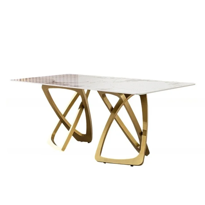 Light luxury slate dining table modern high-end home rectangular high-end gold Italian dining table