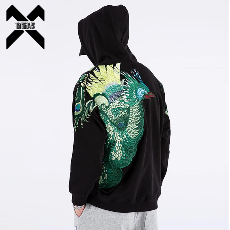 2023 NEW Hip Hop Hoodie Men Women Peacock Embroidered Couple Sweatshirt HipHop Streetwear Hoodies Cotton Black Y2K Clothing