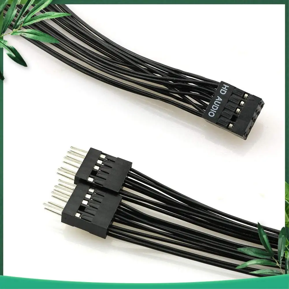 (NEW) Motherboard HD Audio Extension Cable 9Pin 1 Female To 2 Male Y Splitter Cable Black For PC DIY 10Cm, 2 Pack
