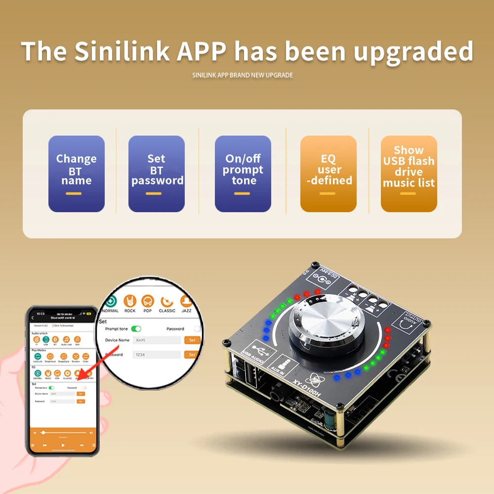 100W*2 Digital HiFi Audio Amplifier Board XY-D100H Bluetooth 5.1 100W+100W 2.0 Channel Stereo Sound Amplifiers AMP Module AUX