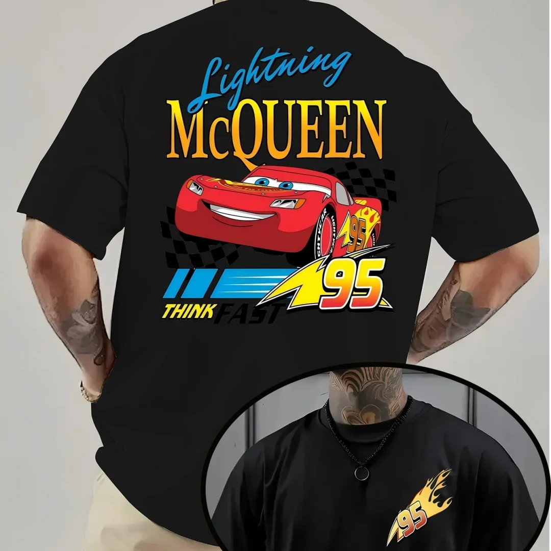 Disney hommes voiture foudre mcqueen 95 mater camiseta verão moda puro algodão masculino camiseta roupas infantis t y2k mulher
