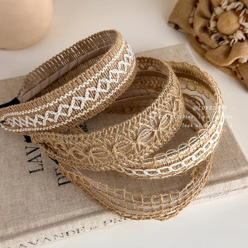 1PC Bohemian Woven Hollow Headband Wide Brim Heighten Cranial Top Vacation Hair Hoop Elegant Hair Accessories for Women Summer