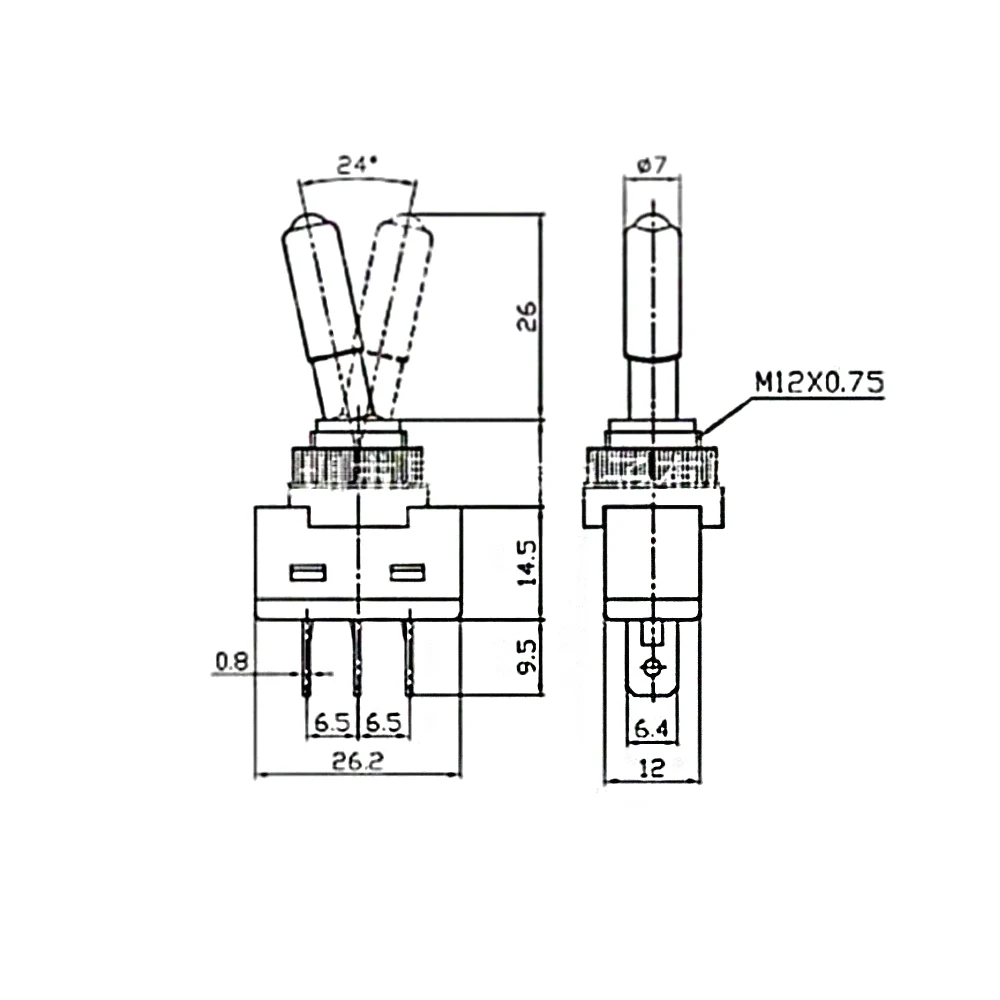자동차 토글 스위치 ASW-15D 12mm LED 조명 표시기, SPST 2 위치 3 핀 ON OFF DC 12V 자동 잠금 스위치, 5 개