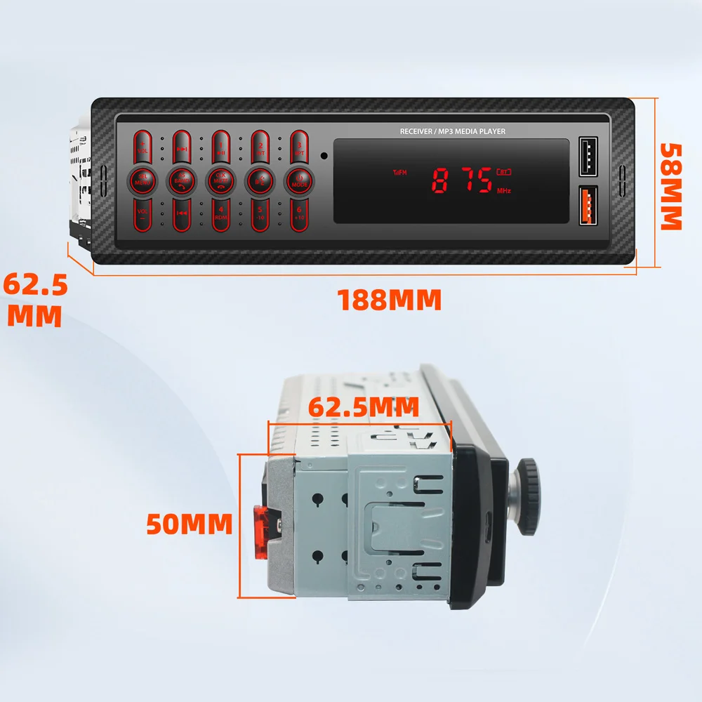 Radio con Bluetooth para coche, reproductor MP3 con entrada AUX, llamadas manos libres, USB Dual, inalámbrico 1099, compatible con función FM ISO