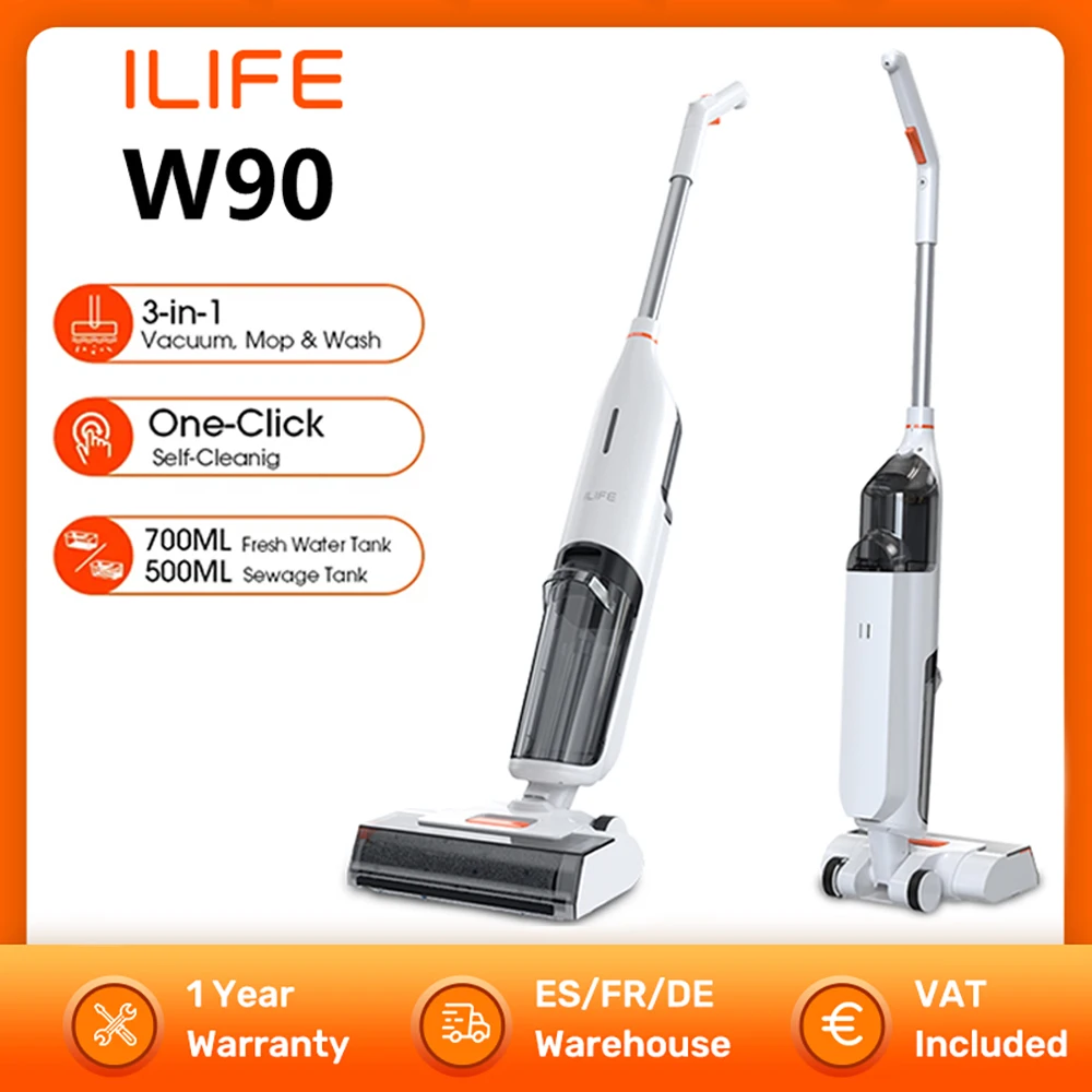 ILIFE-aspiradora inteligente W90 para el hogar, dispositivo inalámbrico de limpieza en seco y húmedo, con succión de 5500Pa