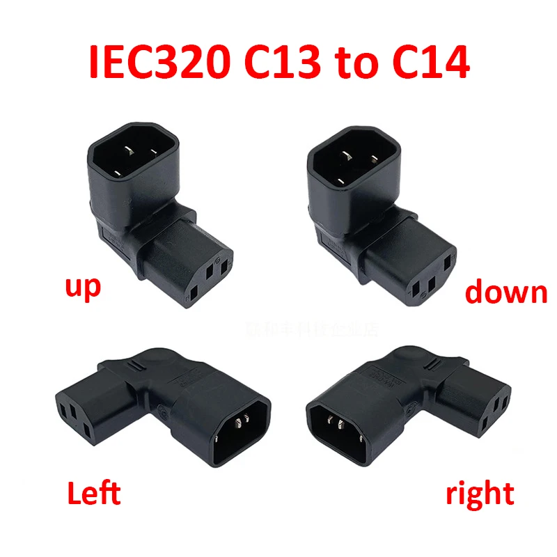 1PCS IEC 320 C14 to C13 Left Right Angle AC Adapter IEC 3Pole  Male to Female extend 90 Degree Down Up Angle AC converter