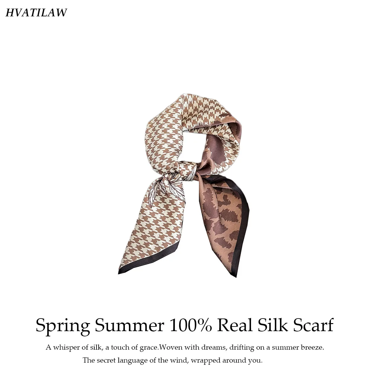 

New Luxury 100% Real Silk Scarf Bandana Women Square Scarves Wrap Houndstooth High-end Headband Hijab Shawl Foulard Headkerchief