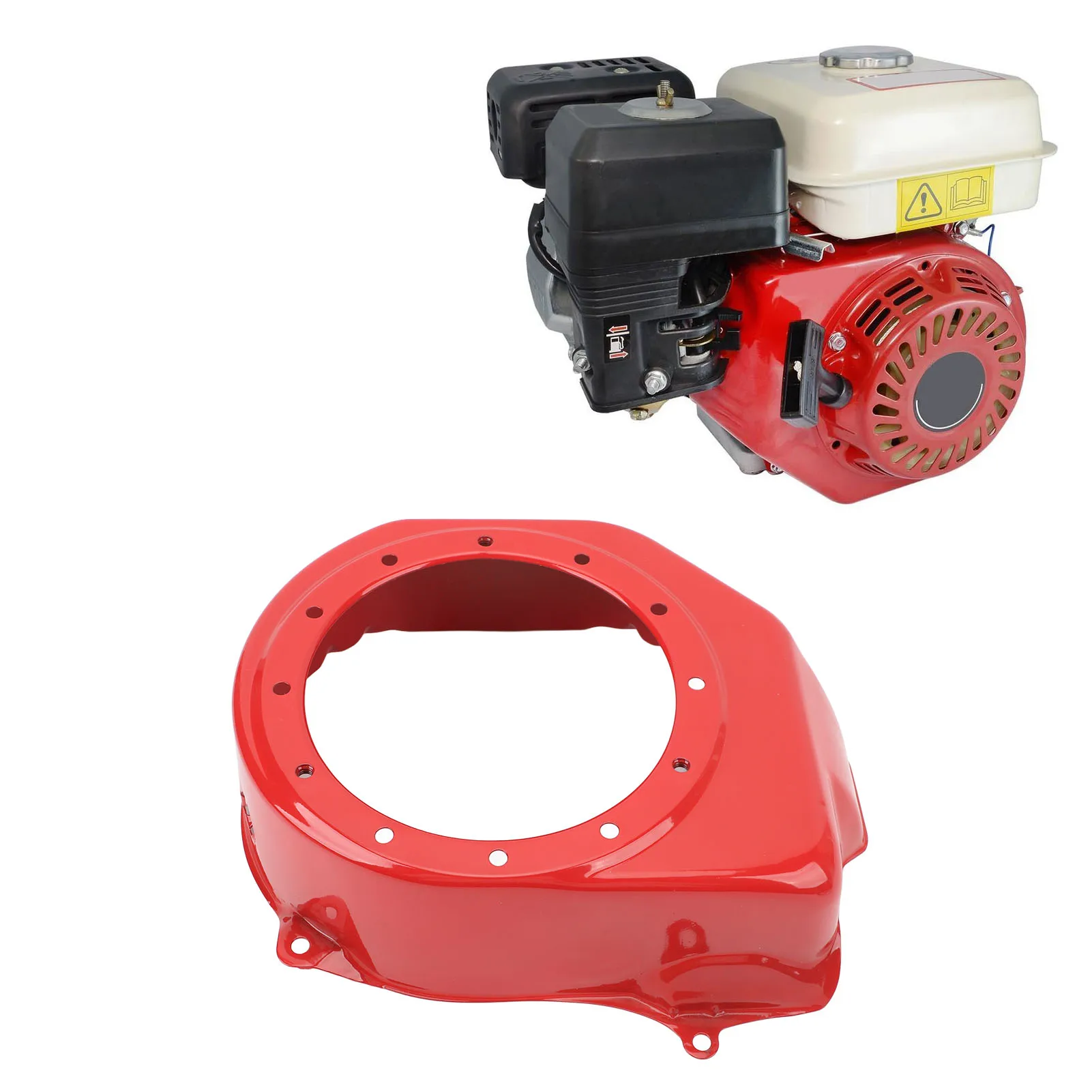 Starter Shroud Fan Flywheel Cover Red Metal Recoil Pull Starter Cooling Fan Cover for GX160 5.5HP GX200 6.5HP Engines