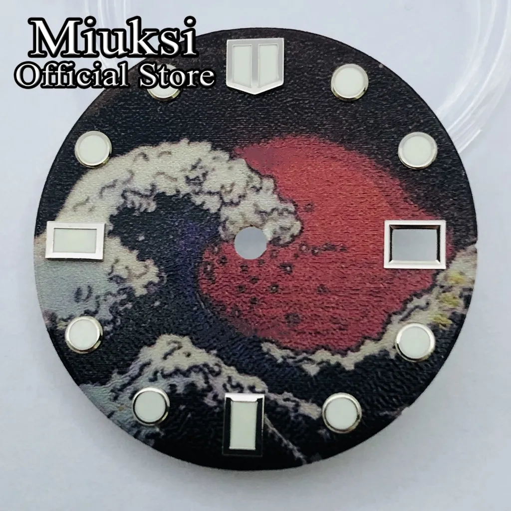 Miuksi 28.5mm watch dial super green luminous dial fit NH35 movement