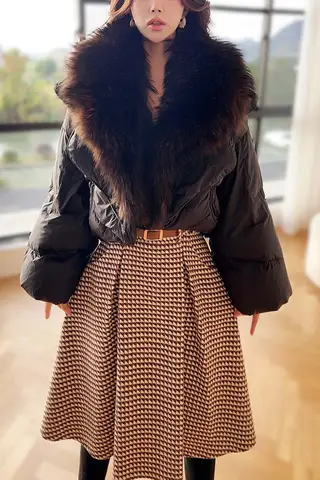 Dabuwawa 여성용 턴다운 퍼 칼라 재킷, 패치워크 허리 패딩 코트, 방풍 오리지널 디자인, Y2K DA1DDW006, 겨울