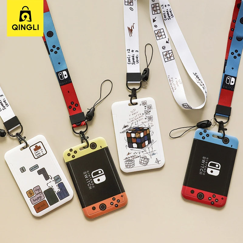 Creative Game Machine Pattern Work Card Holder Lanyard ID Name Badge Tag Keychain Students Bus Pass Access Door Card Cover Case