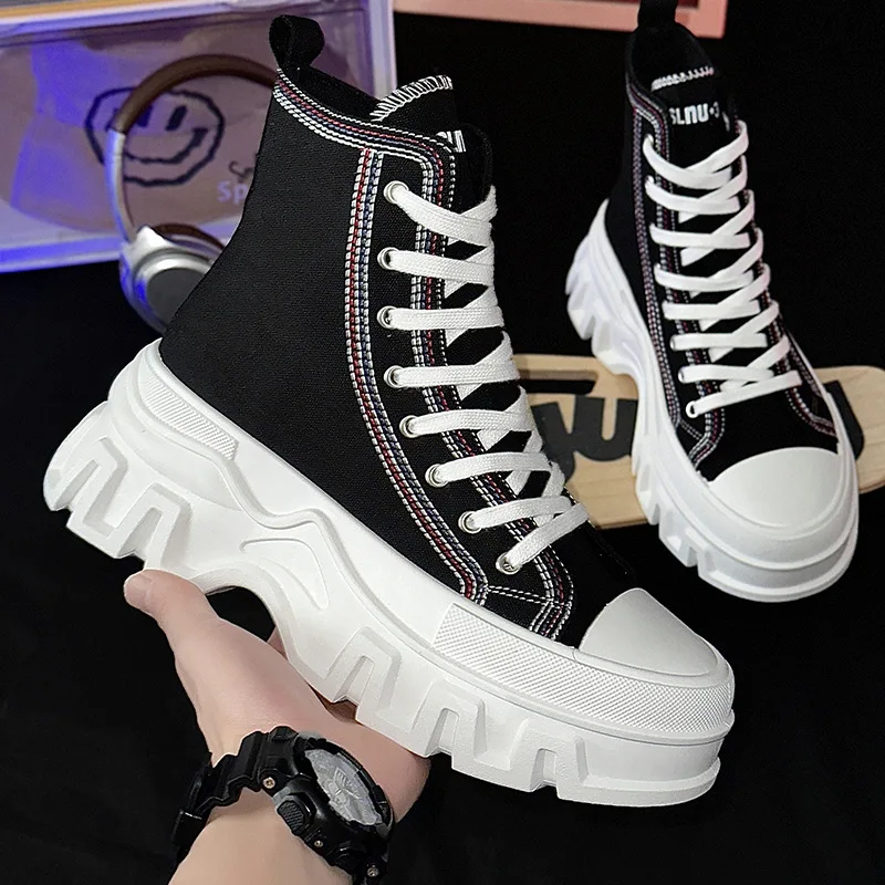 

New Men's High Top Canvas Shoes Comfortable Heightening Trendy Platform Shoes Fashion All-match Casual Shoes Designer Men's Shoe