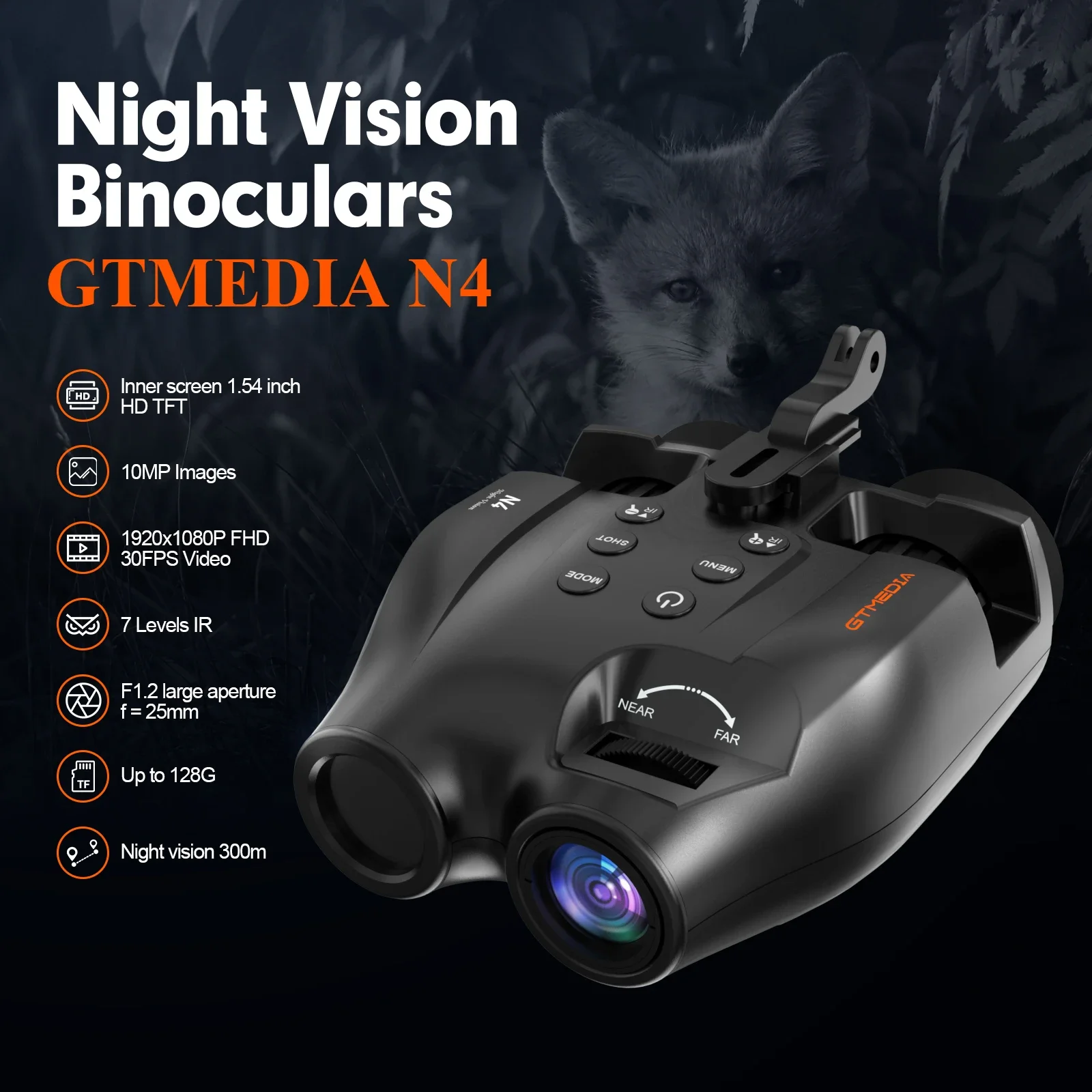 3W 850nm Infrared Focusing Gtmedia N4 Night Vision Binoculars, With 5x Zoom 1080p Video Recording 2000mAh HD Vision Night Goggle