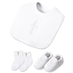 Baby Boy White Shoes for Baptism Infant Soft Sole Slipper Socks Set Newborn Christening Birthday Sneaker with Dedication