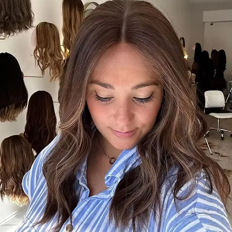 

Highlight Chocolate Brown Synthetic Lace Frontal Wigs Body Wave Futura Wig Realistic Look Pre Plucked Natural Hairline Daily Use