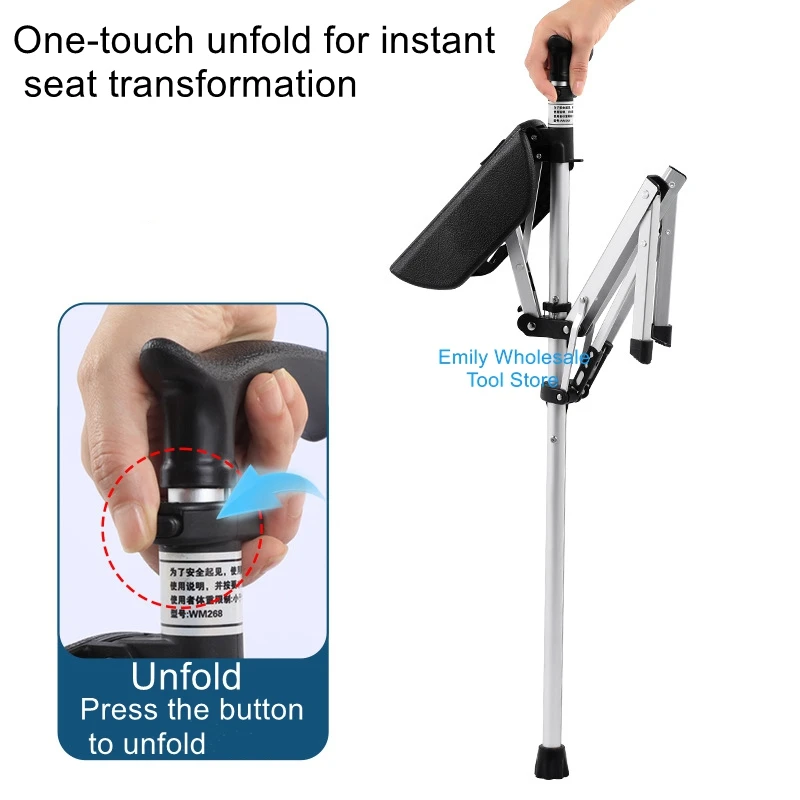 Folding Portable Walking Stick Chair for Seniors: One-Touch Opening, Lightweight Outdoor Hiking Chair