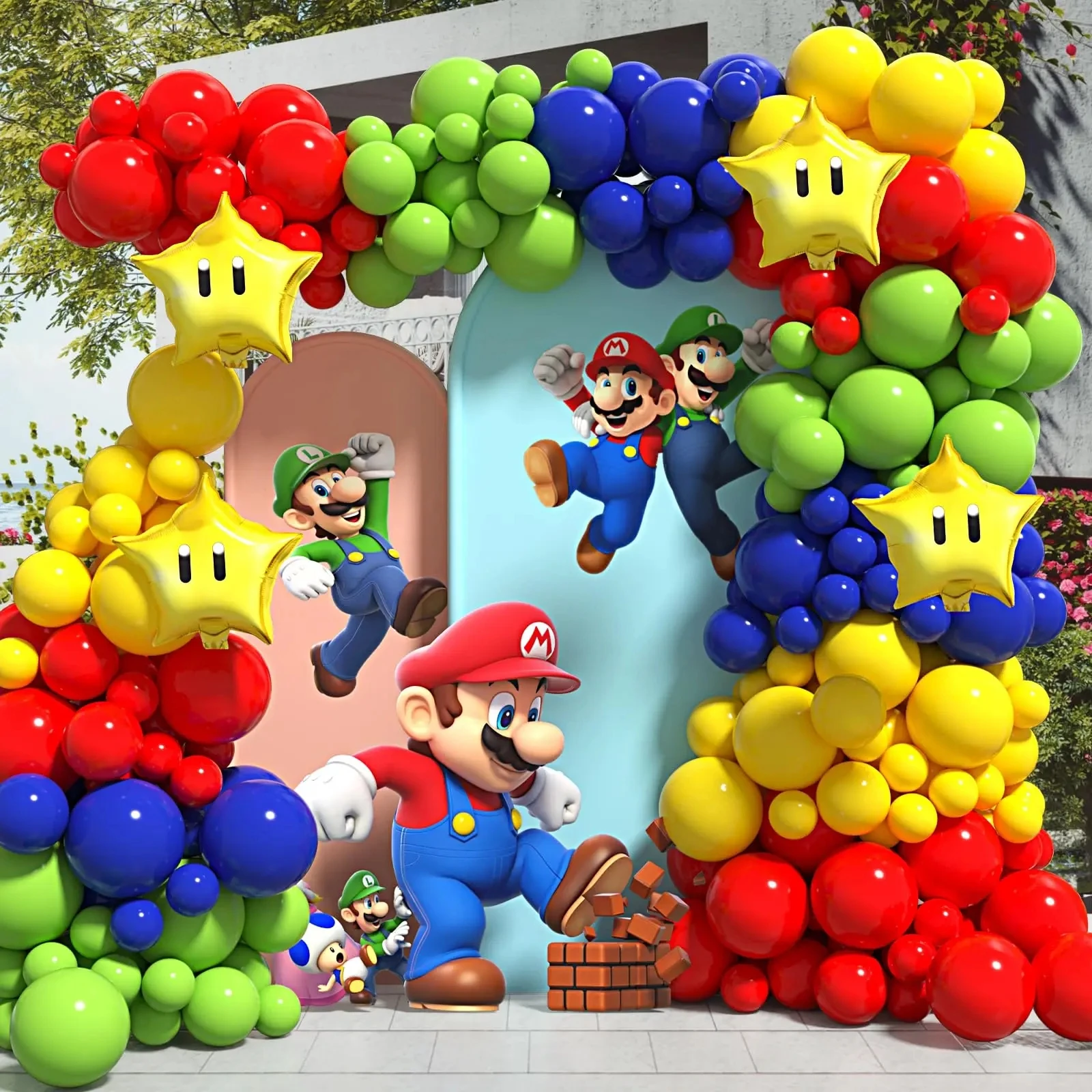 1set Super Brothers Mario Theme Balloon Garland Arch Kit Set Red Blue Green Latex Ball Children Birthday Party Baby Shower Decor