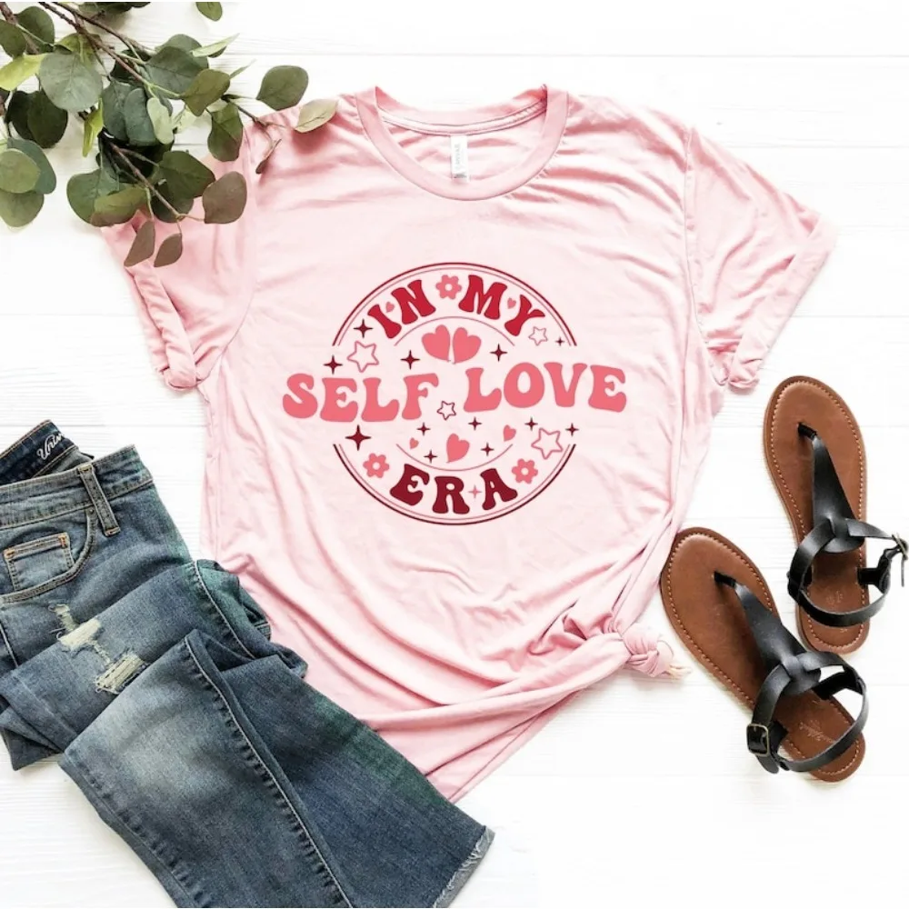 In My Self Love Era Shirt Pink Valentines Day Shirt Funny Valentine's Day Tee Funny Lover Tees Self Lover Cotton Tops