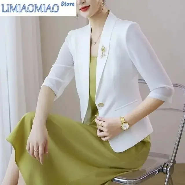 Women Suit Coat Spring Autumn Short Korean Version Chiffon Ladies Outerwear Temperament Elegant Fashion Lady Blazer Jacket