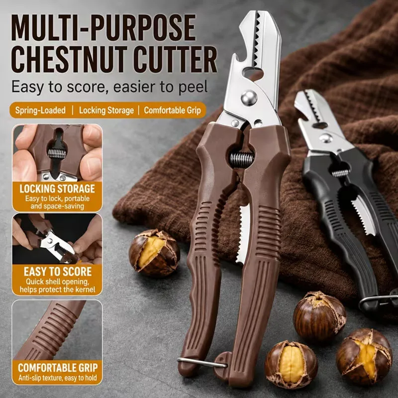 3 in 1 Multifunctional Chestnut Scissors Kitchen Chestnuts Cutter Shell Peeler for Chestnut Hazelnut and Bottle Cap Opening Tool