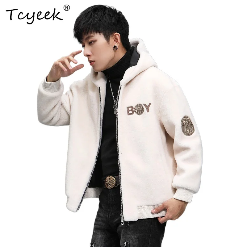 Tcyeek Real Wool Fur Jackets for Man Short Mens Fur Coats Hooded Youth Trendy Wool Winter Clothes Mens Fur Jacket 2026 Chaqueta