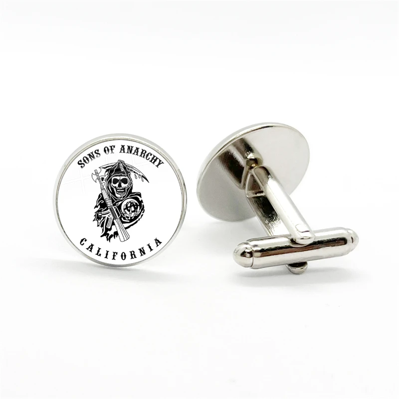 Sons Of Anarchy LOGO Cufflinks Freedom Symbol Pendant анархия Keychain Rock Punk Glass Dome Shirt Cuff Links for Men