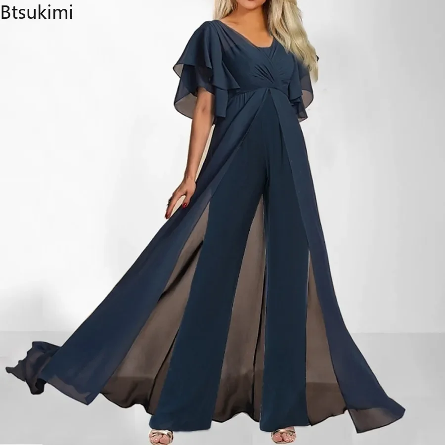 Sommer Hohe Taille Schlank Overalls Büro Damen Fashion Solid Unregelmäßigen Einteilige Overalls Frauen V-ausschnitt Kurzarm Party Strampler