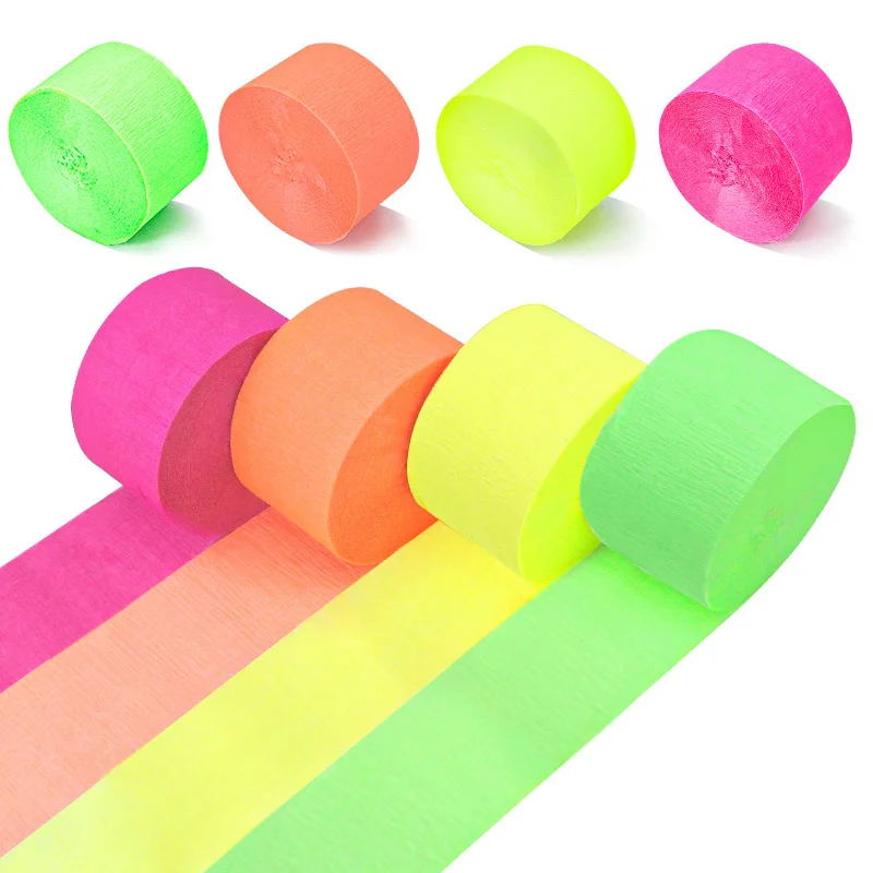 8 Rolls Crepe Paper Streamers Glow Party Crepe Paper Streamer Roll Fluorescent Neon Crepe Paper Streamers for Halloween Party