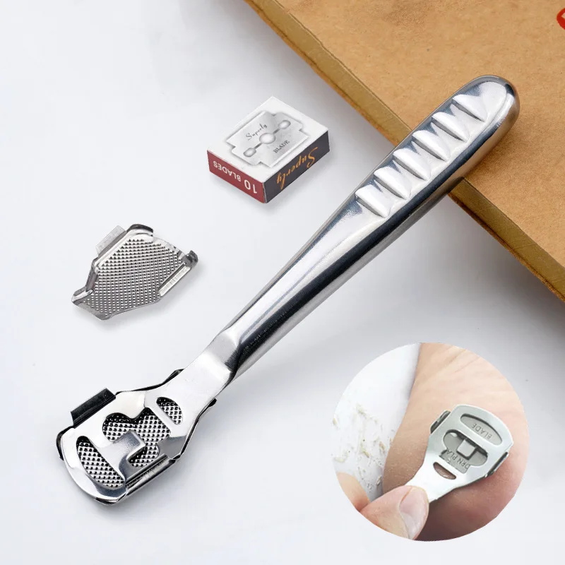 Foot Callus Shaver Heel Hard Skin Remover Hand Feet Pedicure Razor Tool Shavers Stainless Steel Handle 10 Blades Foot Care Tools