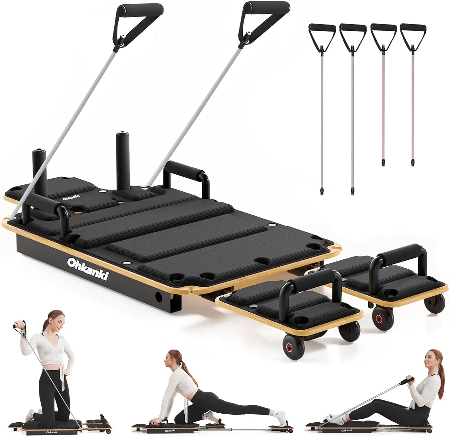 Pilates Reformer Board for Home Workout, 5-in-1 Pilates Equipment , Maple Wood Deck & High-Strength Steel Rails, Adjustable 20 l