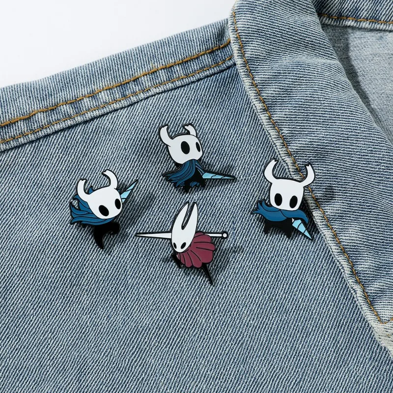 4pcs Set Cute Cartoon Brooch Lapel Pins for Backpacks and Clothes Accessories Gifts Hollow Knight Badges Silksong Enamel Pin Set