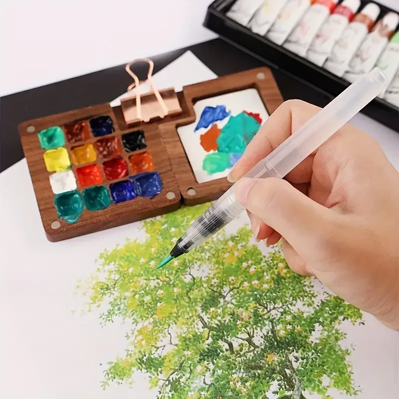 

Portable Wooden Watercolor Palette - Compact Travel-Friendly 15 Grid Paint Box with Mixing Tray, Perfect for Acrylics