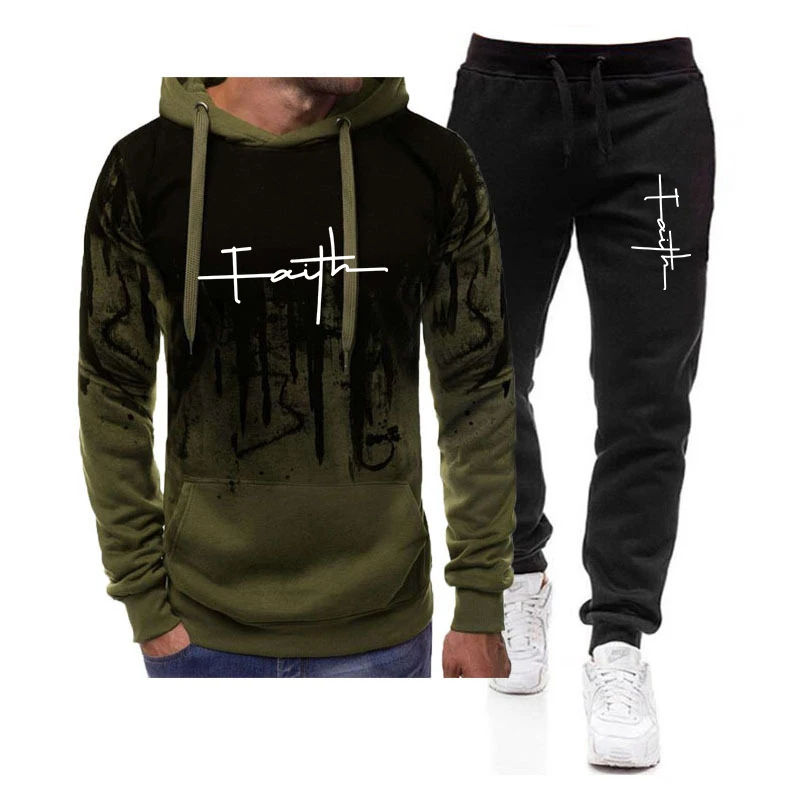 Spring Autumn Men\'s 2Pcs Suit Sweatshirt Splash Hoodies+Tracksuit Pants Casual Fitness Male New Sportwear Men Clothing