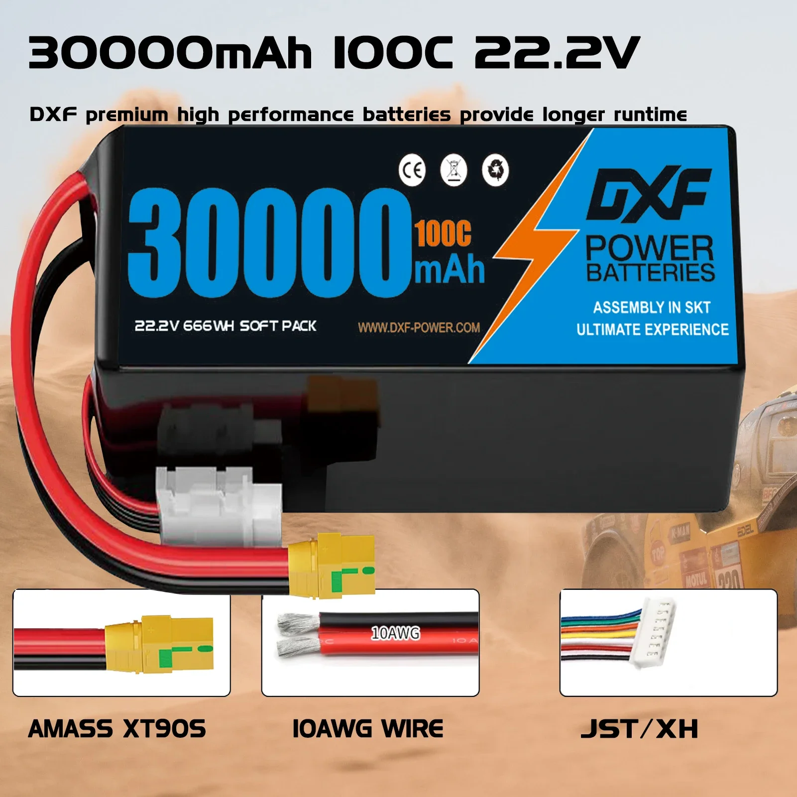 DXF 6S Lipo Battery 22.2V 30000mAh 4S 10000mAh 100C with XT90 EC5 for 1/8 Buggy Truggy Offroad Car Boat Truck