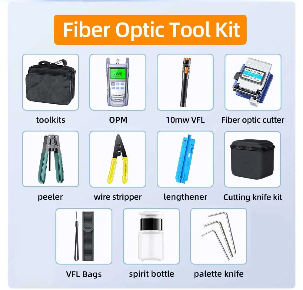 ZoeRax 11-in-1-Glasfaser-Werkzeugsatz FTTH mit Glasfaserschneider -70 ~ + 10 dBm optischer Leistungsmesser 10 MW visueller Fehlerorter – Detail 9