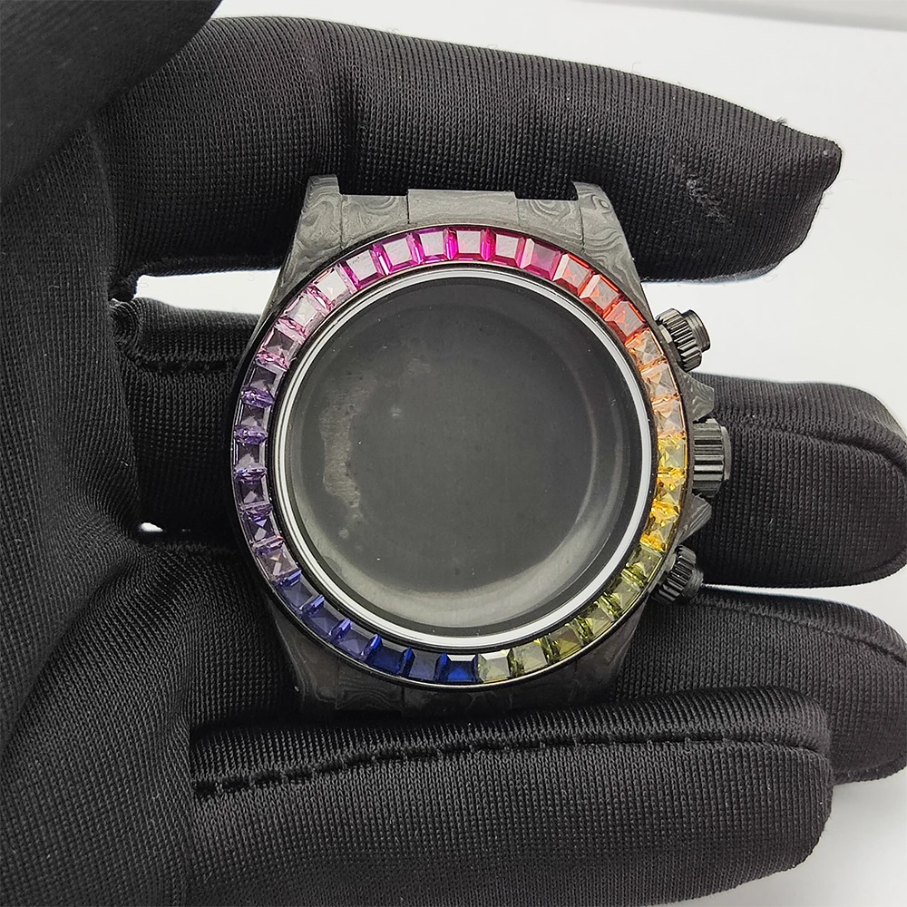 38mm Men's Watch Carbon fiber case VK63 Movement Watch Accessories Fits 20mm Strap Watch Box Chronograph Watch