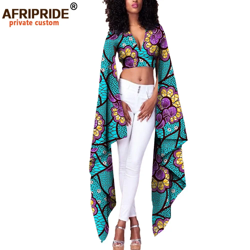 

African Clothing for Women Dashiki Tops Print Shirt with Flare Sleeve V Neck Sexy Outwear Blouse AFRIPRIDE A722406