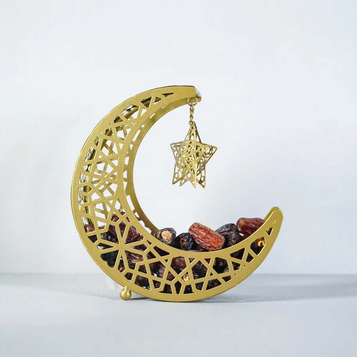 Golden Moon Star Candy Dessert Tray Islamic Festival Ornament Eid Mubarak Iron Plate 2024 Ramadan Home Party Decorations