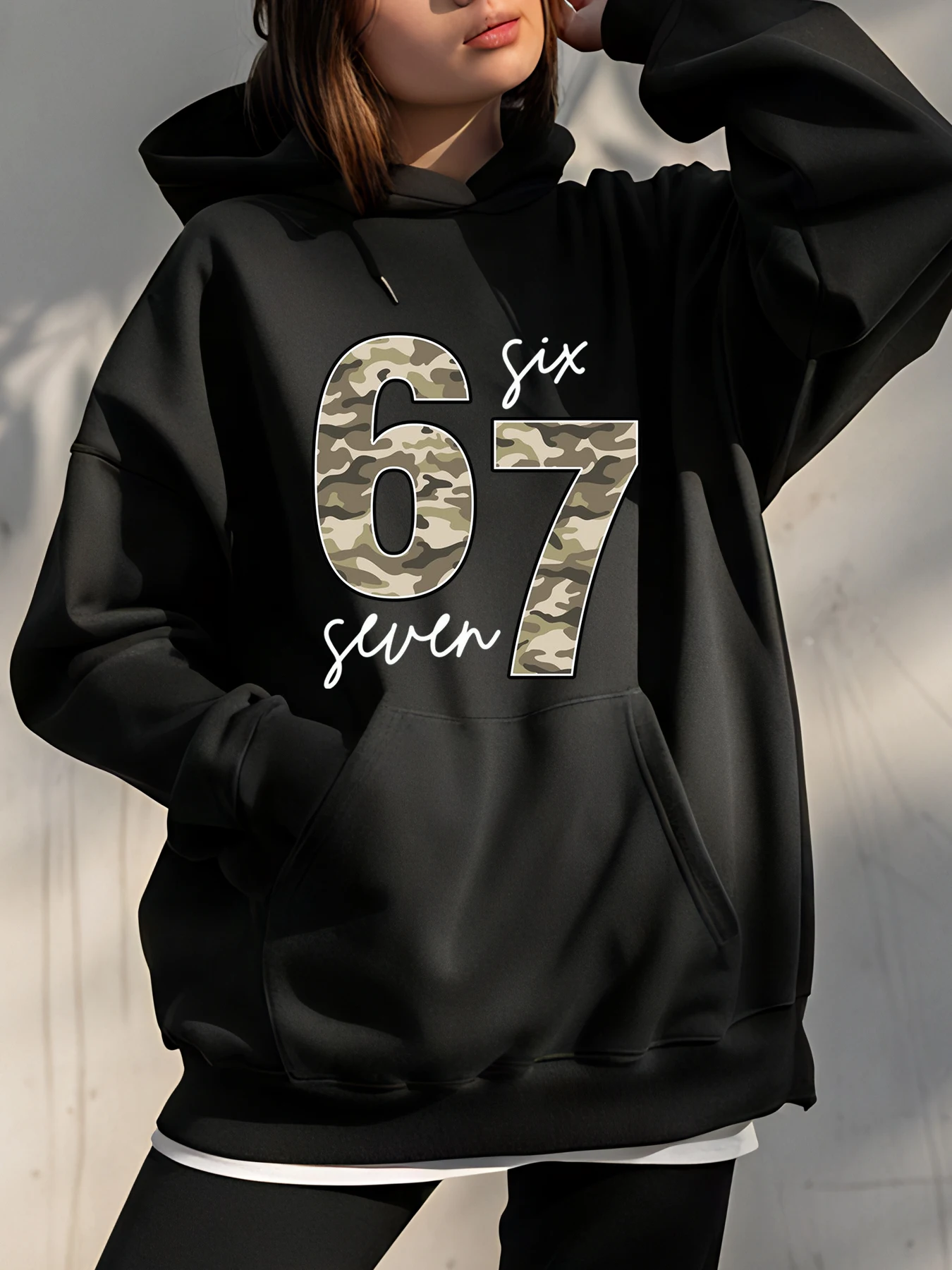 

【Halloween】67 SIX SEVEN Print Hoodie Loose Fit Casual Streetwear Design, Women, Outdoor & Daily Wear
