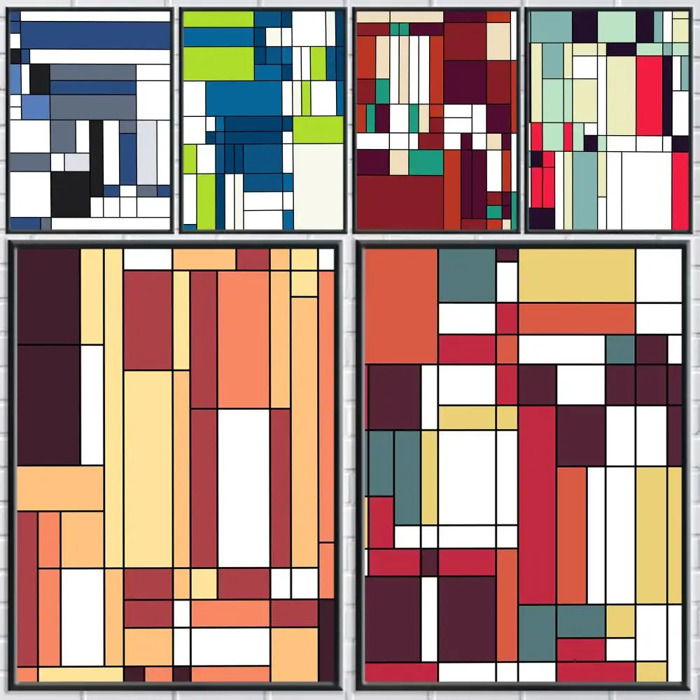 P-Piet Mondrian Style Painting Calligraphy Canvas Poster Room Home Wall Decor Painting Art Spaces Anti-wrinkle