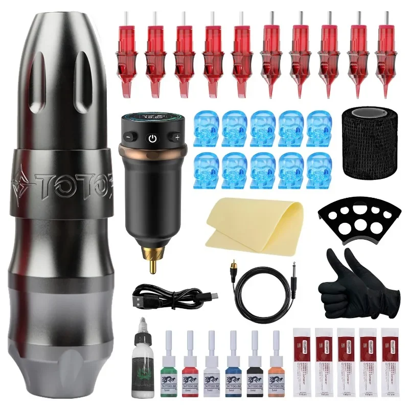 

Wireless Tattoo Machine Pen Kit Wireless Tattoo Battery Supply Cartridge Needles Pigments Ink Cup Permanent Makeup Complete Set