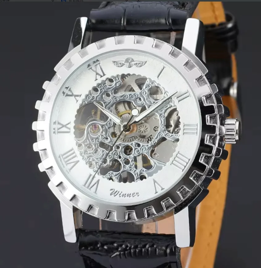 

T-WINNER Gear Bezel Silver Dress Casual Men Women Skeleton Colored Dial Wristwatches Mechanical Auto Self-winding Watch