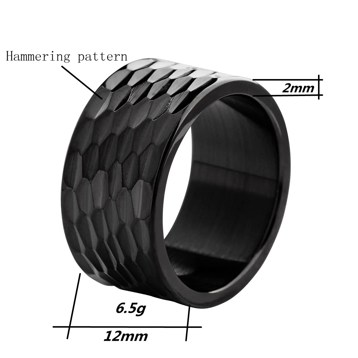 12mm Wide Fashionable Stainless Steel Fish Scale Pattern Ring with Irregular Convex Male Hammer Party Jewelry