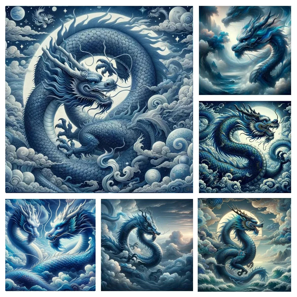 Full Diamond Painting Blue Dragon Cloud View 5D Diy Embroidery Diamond Painting Animal Mosaic Creative Hobbies Decoration G623