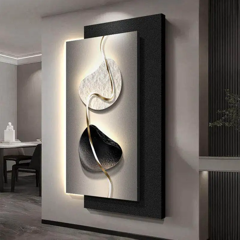 Light luxury high-end three-dimensional sandstone entrance decoration painting, facing the door, simple wall lamp painting