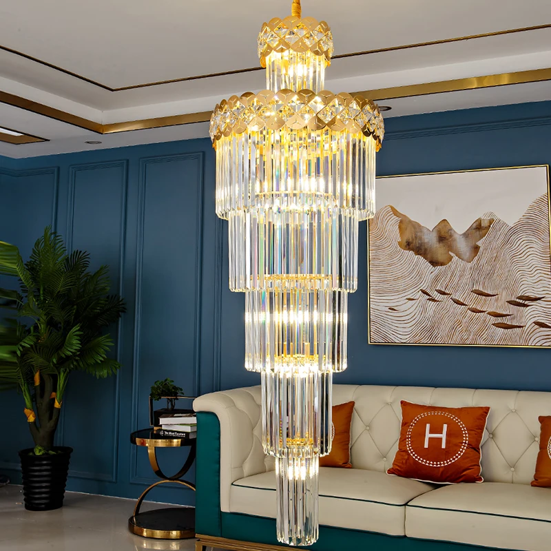 

European-style Villa Living Room Light Luxury Crystal Chandelier Hotel Lobby Large Chandelier Duplex Building Hollow Spiral