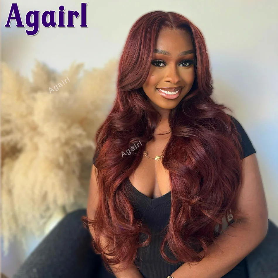 13X6 13x4 Transparent Lace Frontal Wigs Dark Reddish Brown Colored Lace Front Human Hair Wigs 32 Inch 6X4 Closure Body Wave Wigs