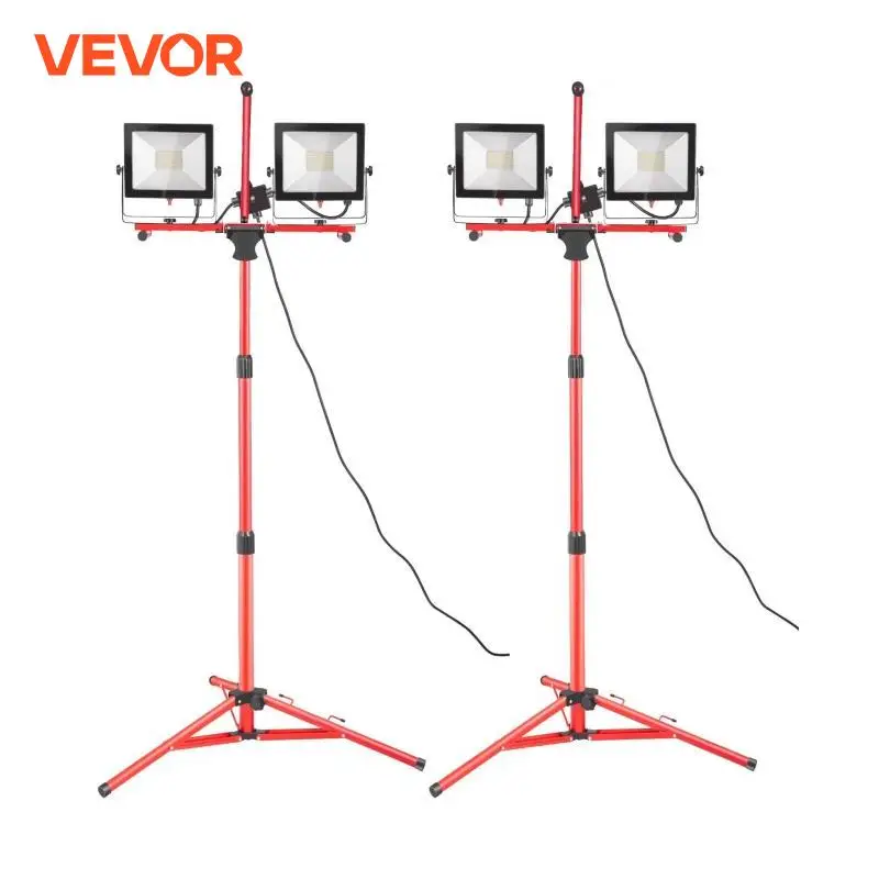 VEVOR 2 PCS Dual-Head Led Work Light 10000 Lumen 100W 5000K 360° Horizontally 270° Vertically W/ Tripod 27.6