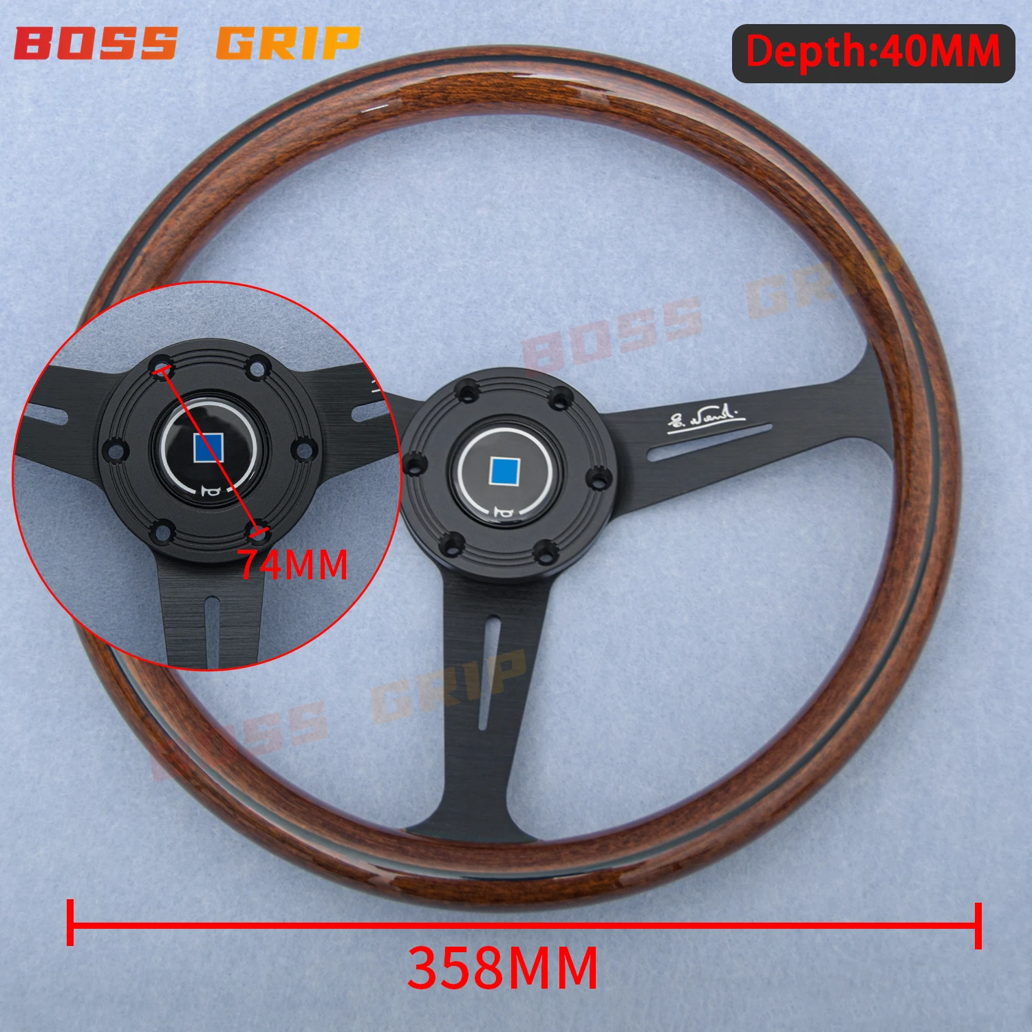 14Inch 358mm JDM Vintage Classic Wood Steering Wheel Drift Sport Nardi Steering Wheel with Horn Retainer Ring