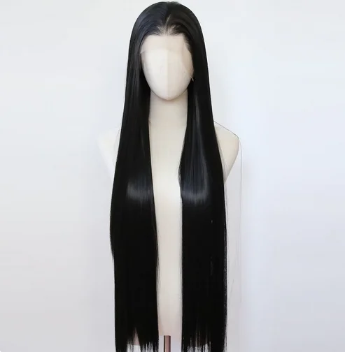 Natural Black Synthetic Lace Front Wig 40inch Long Straight Jet Black Lace Front Synthetic Wig Pre Plucked Natural Hairline